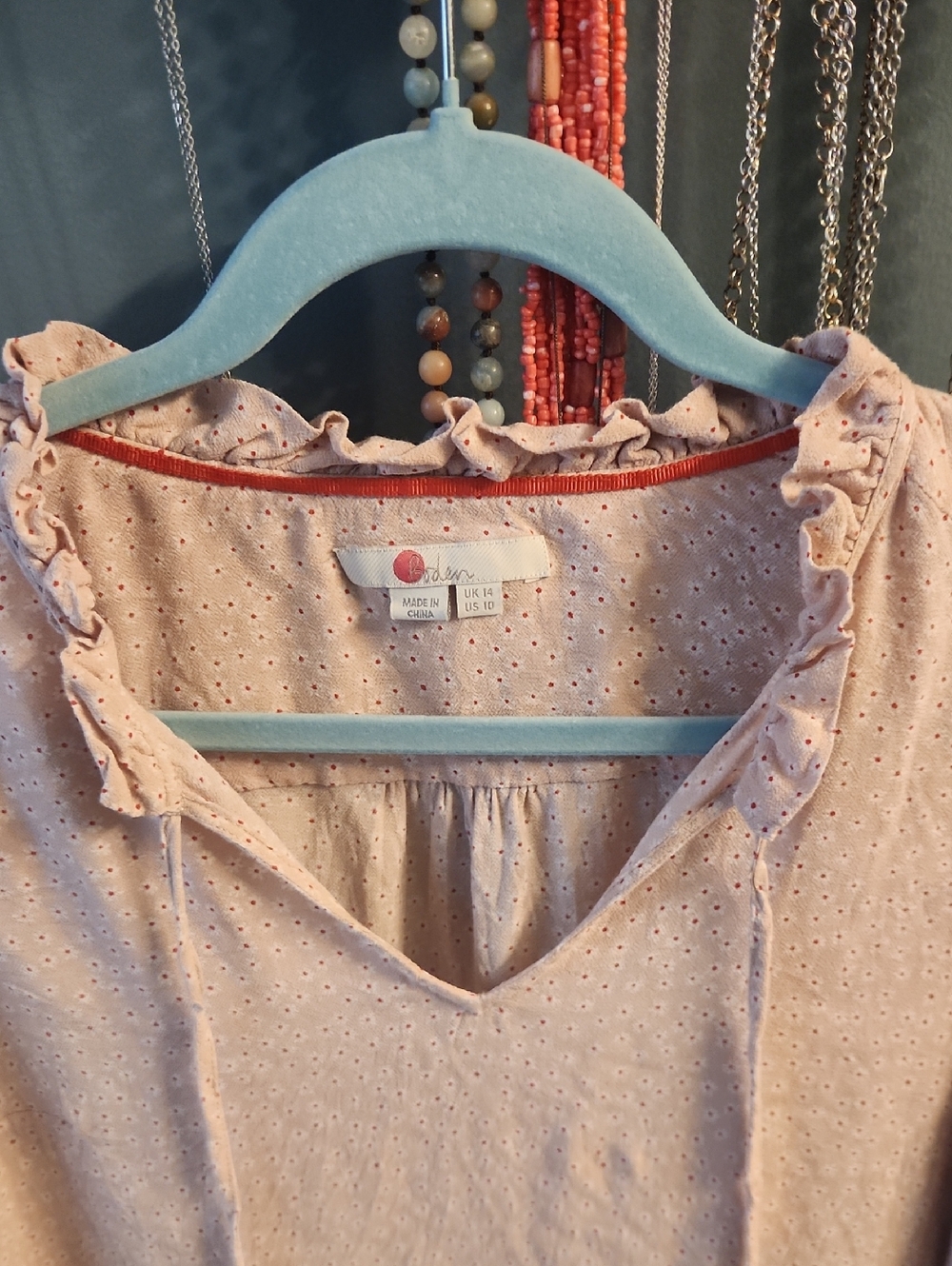 Boden Blush Eyelet Ruffle V-Neck Blouse - Picture 3 of 5